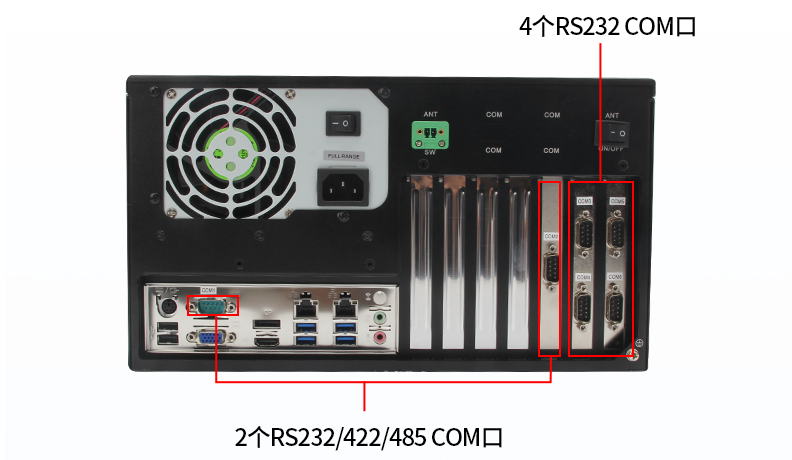 COM:6個(gè)COM口(2個(gè)RS232/422/485口，4個(gè)RS232口)